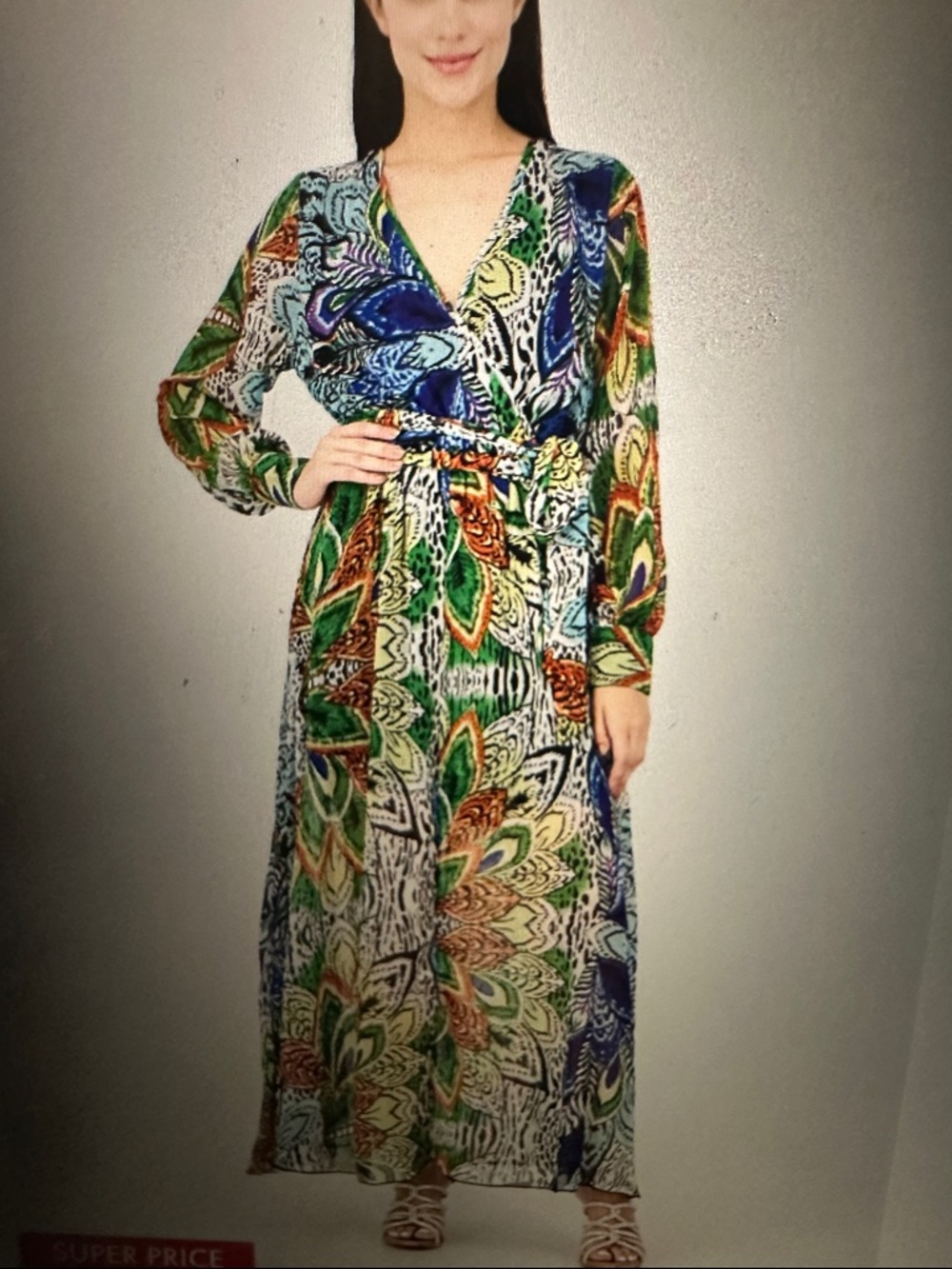 NWT Bandolino Multi-Color Faux Wrap Maxi Dress, size Large